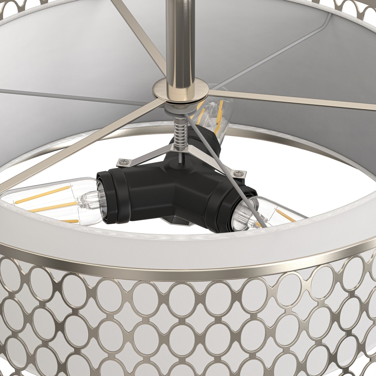 YANSUN 17-Inch Flush Mount Ceiling Light with Perforated Metal & Fabric Shade, Brushed Nickel Finish, Traditional Design