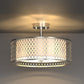 YANSUN 17-Inch Flush Mount Ceiling Light with Perforated Metal & Fabric Shade, Brushed Nickel Finish, Traditional Design