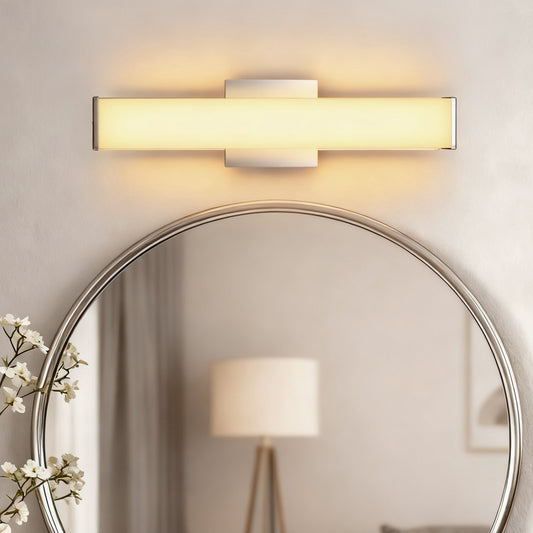 YANSUN 24-Inch Vanity Mirror Light with Rectangular Opal Shade, Integrated LED 3000K Warm White, Chrome Finish, 1086 Lumen