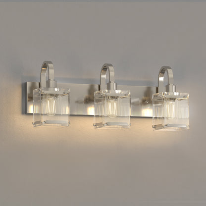 YANSUN 3-Light Modern Vanity Light with Simple Spliced Glass Shades Nickel Finish E26 Bulb Not Included