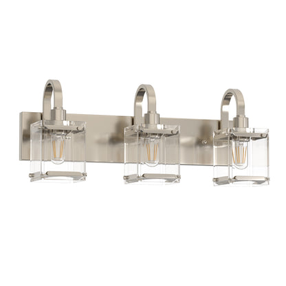 YANSUN 3-Light Modern Vanity Light with Simple Spliced Glass Shades Nickel Finish E26 Bulb Not Included
