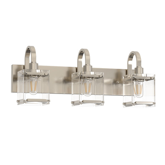 YANSUN 3-Light Modern Vanity Light with Simple Spliced Glass Shades Nickel Finish E26 Bulb Not Included
