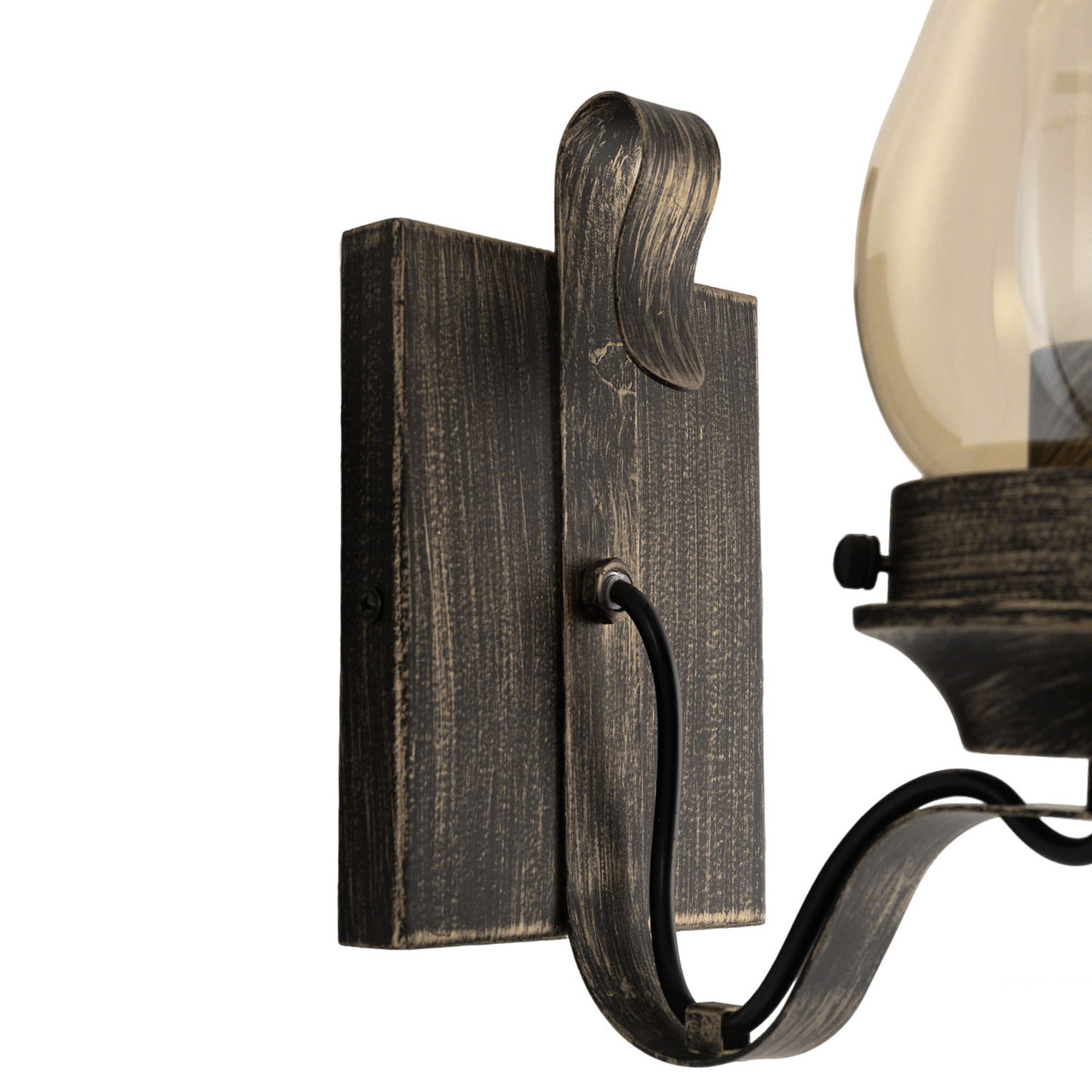 YANSUN 2-Pack Vintage Diesel Lantern Wall Sconce with Amber Glass Shade, Black & Gold Finish, E26 Base, Indoor Wall Lamp for Hallway, Bedroom, Living Room
