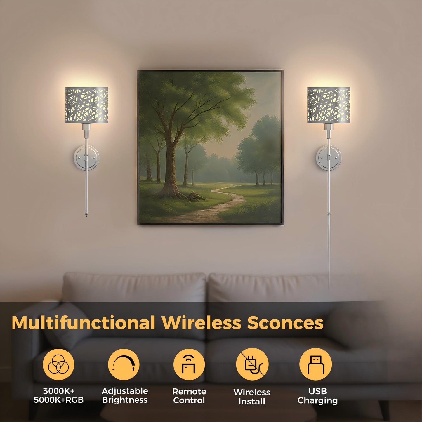 YANSUN 2-Pack Semi-Cylinder Chrome Wall Sconce RGBCW Remote Control Remote Timer Dimmable Wall Light for Living Room Hallway