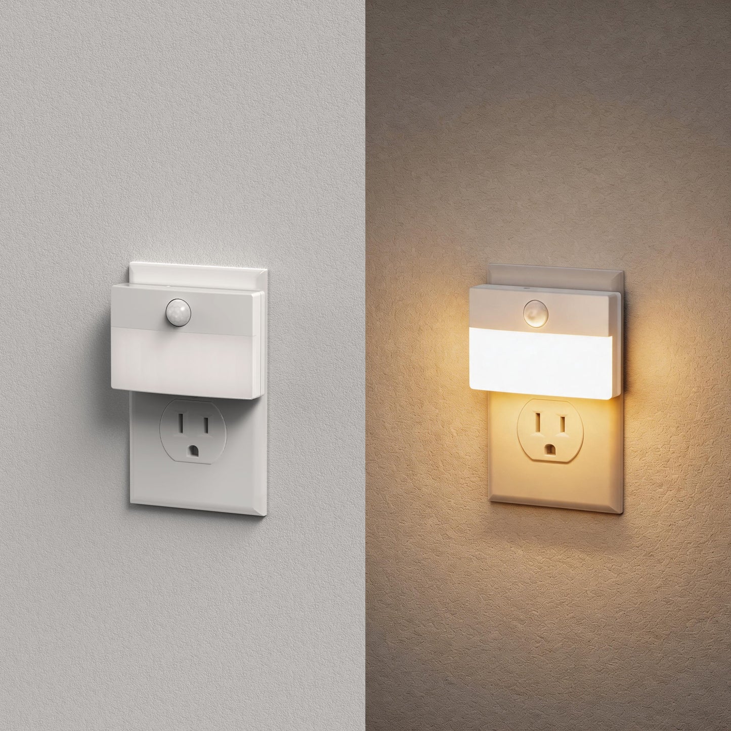 YANSUN Plug-in Motion Sensor Night Light 3000K Warm White Square LED Night Lamp with US Plug for Hallway Bedroom Bathroom