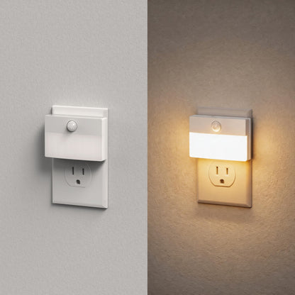 YANSUN Plug-in Motion Sensor Night Light 3000K Warm White Square LED Night Lamp with US Plug for Hallway Bedroom Bathroom