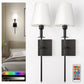6 in. 1-Light Black Wall Sconces with Bulbs Rechargeable Wireless Wall Sconces Dimmable with Remote for Bedroom (2-Pack)