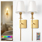 6 in. 1-Light Gold Wall Sconces with Bulbs, Rechargeable Wireless Wall Sconces Dimmable with Remote for Bedroom (2-Pack)
