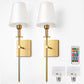 6 in. 1-Light Gold Wall Sconces with Bulbs, Rechargeable Wireless Wall Sconces Dimmable with Remote for Bedroom (2-Pack)