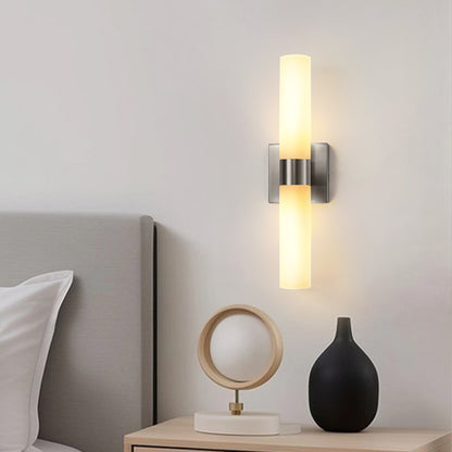 18 in. 2-Light Brushed Nickel and White Double Tube Wall Sconce, Sleek Up and Down Light Fixture for Bathroom, Bedroom