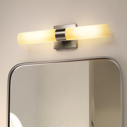 18 in. 2-Light Brushed Nickel and White Double Tube Wall Sconce, Sleek Up and Down Light Fixture for Bathroom, Bedroom