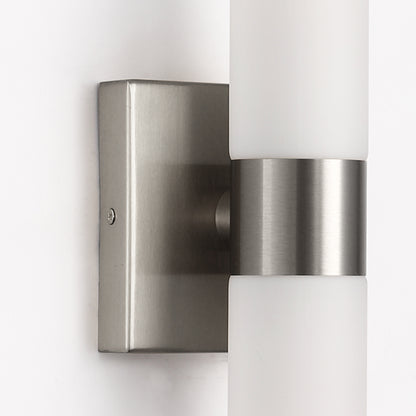 18 in. 2-Light Brushed Nickel and White Double Tube Wall Sconce, Sleek Up and Down Light Fixture for Bathroom, Bedroom