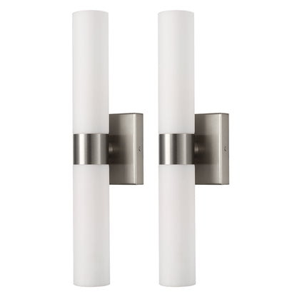 18 in. 2-Light Brushed Nickel and White Double Tube Wall Sconce, Sleek Up and Down Light Fixture for Bathroom, Bedroom