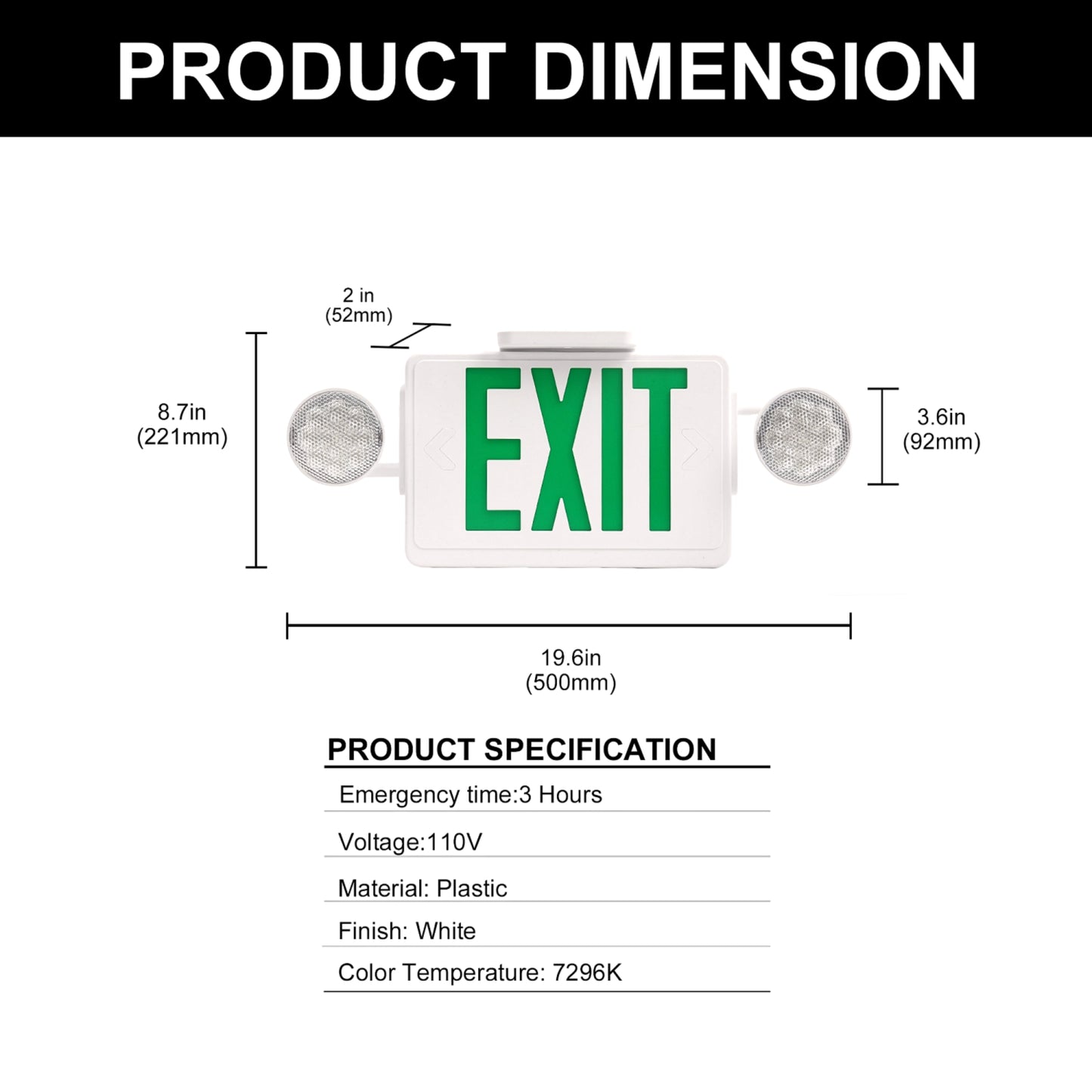 YANSUN Exit Sign with Dual Light Sources, Emergency Illumination Function, White Plastic Housing, Professional Safety Device
