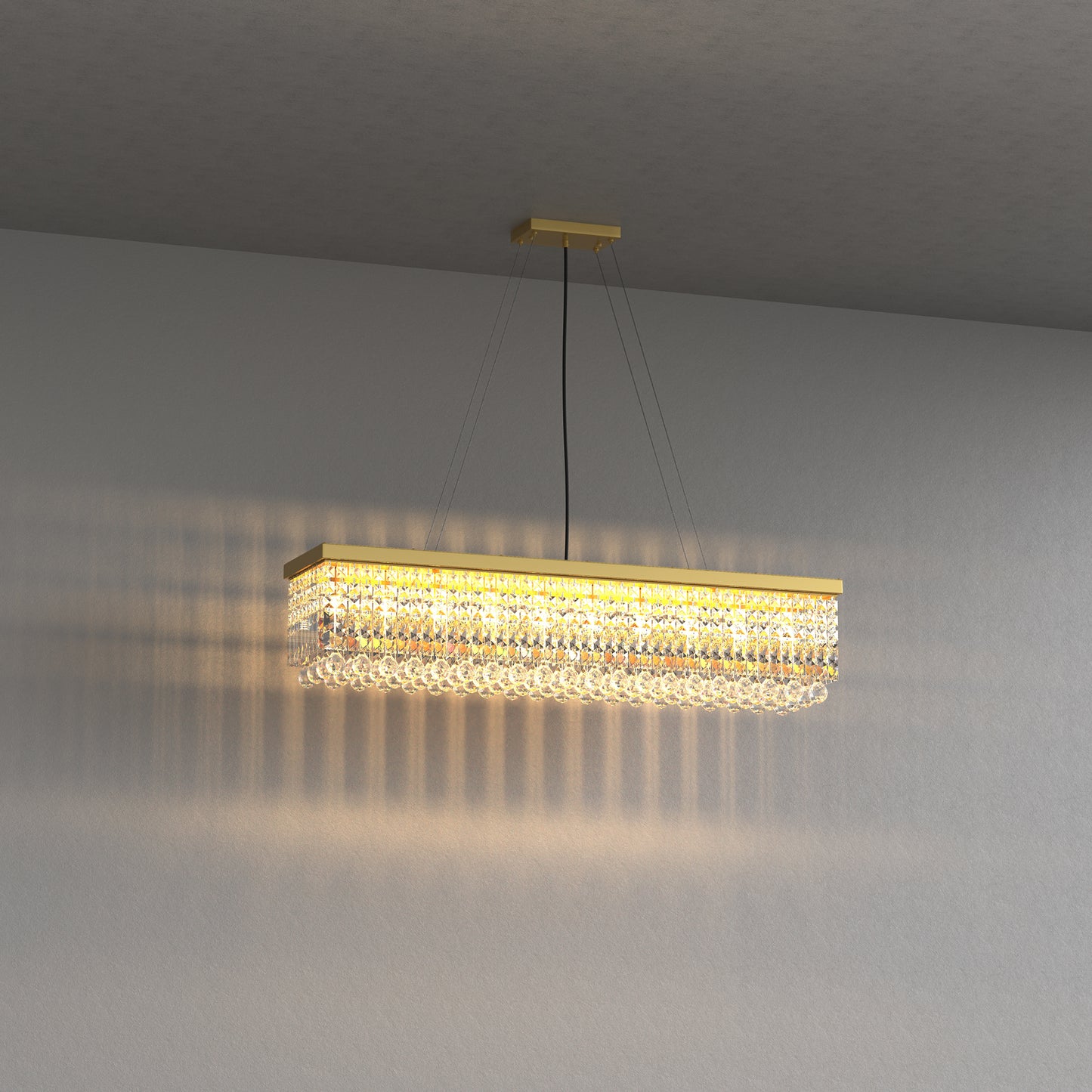 YANSUN 10-Light Gold Crystal Island Chandelier 44.5in Linear Ceiling Light E12 Luxury Dining Room Fixture