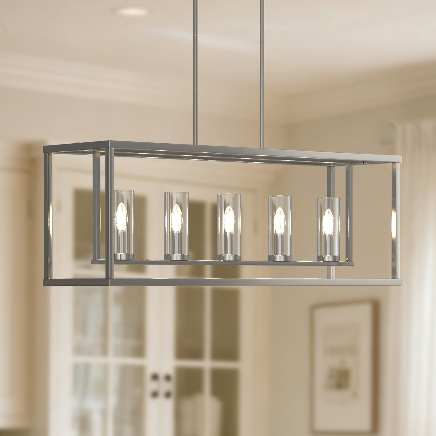 YANSUN 5-Light KD Pendant Island Light with Clear Glass Shades, Sand Nickel Finish, E12 Bulbs Not Included