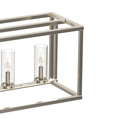 5 Light Brushed Nickel Island Pendant Light with Clear Glass Shade for Dining Room and Kitchen, No Bulbs Included