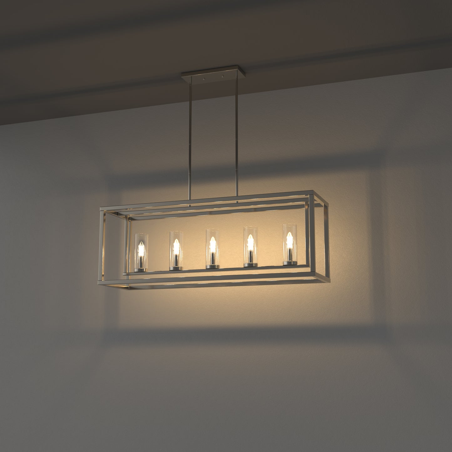YANSUN 5-Light KD Pendant Island Light with Clear Glass Shades, Sand Nickel Finish, E12 Bulbs Not Included