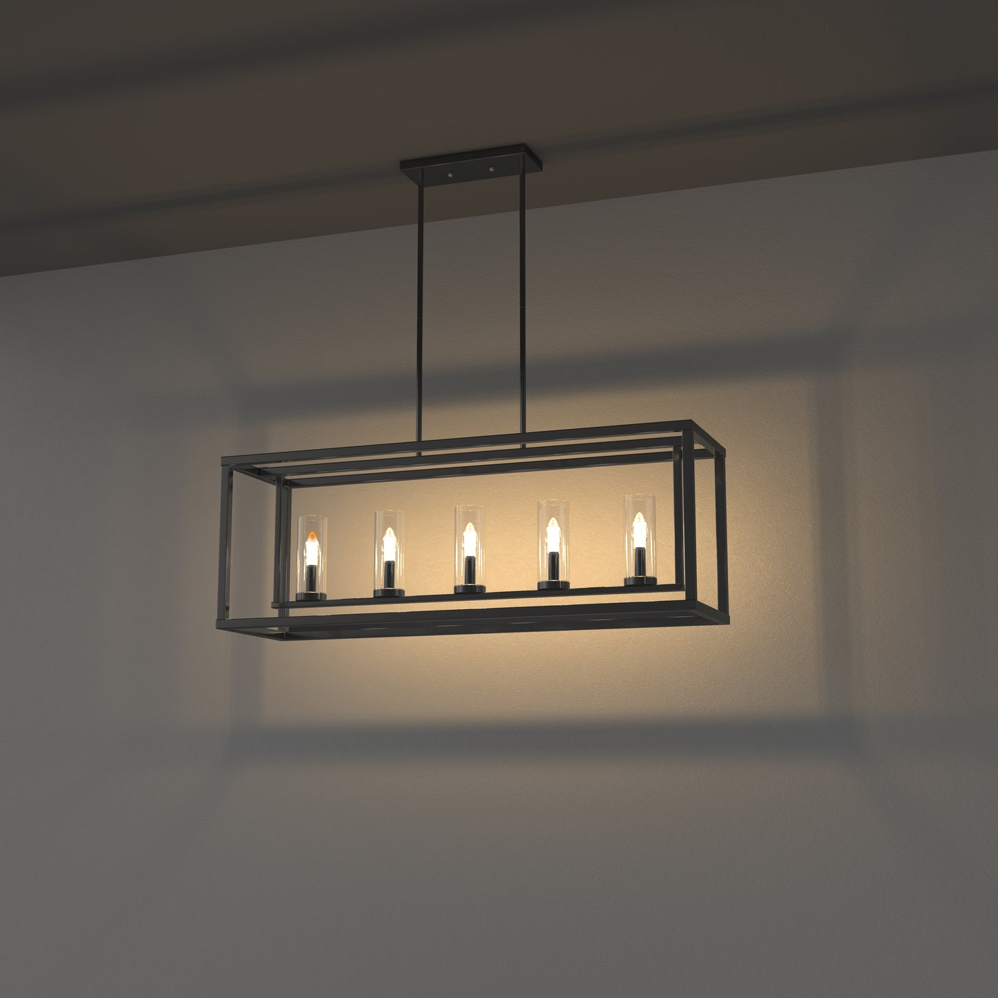 YANSUN 5-Light KD Pendant Island Light with Clear Glass Shades, Matte Black Finish, E12 Bulbs Not Included