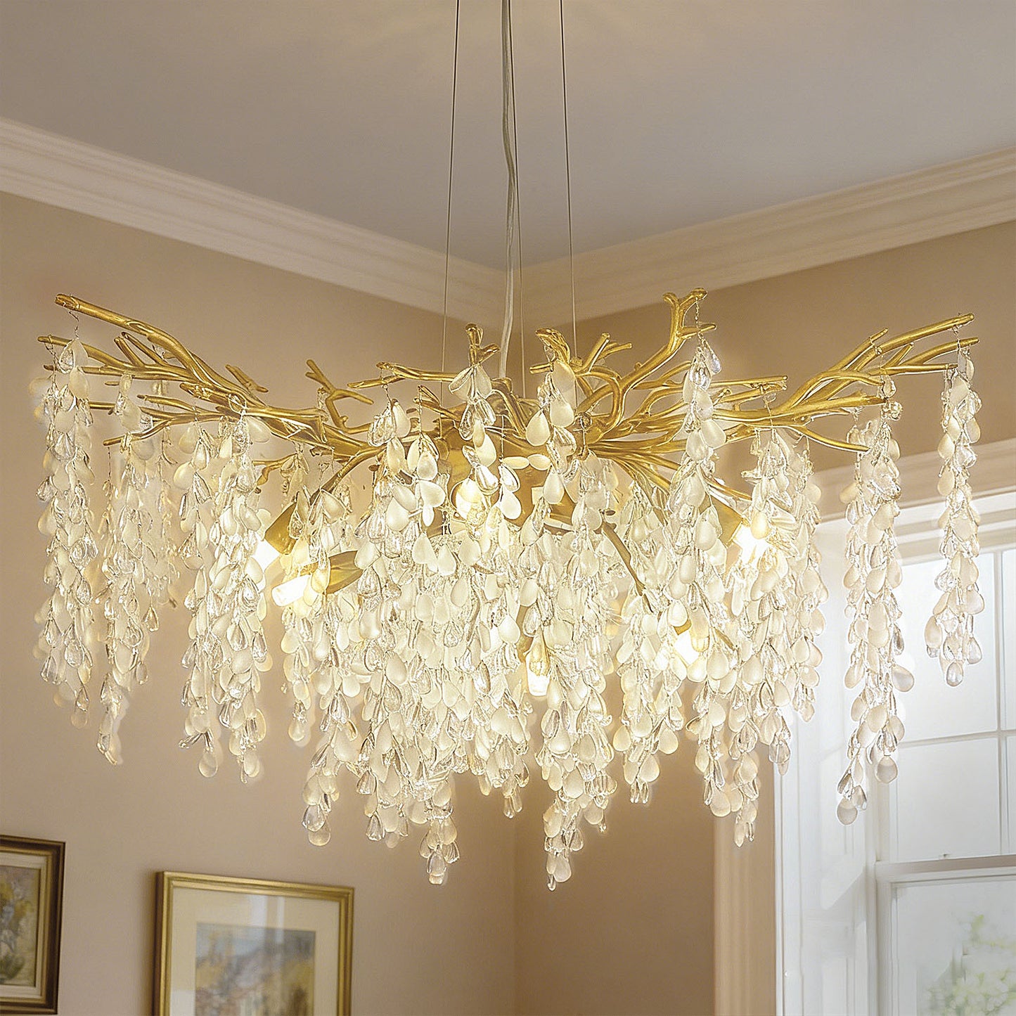 YANSUN 10-Light 31.5 in. Champagne Gold Traditional Crystal Chandelier with Crystal Shade and Metal Branch Design G9 Base