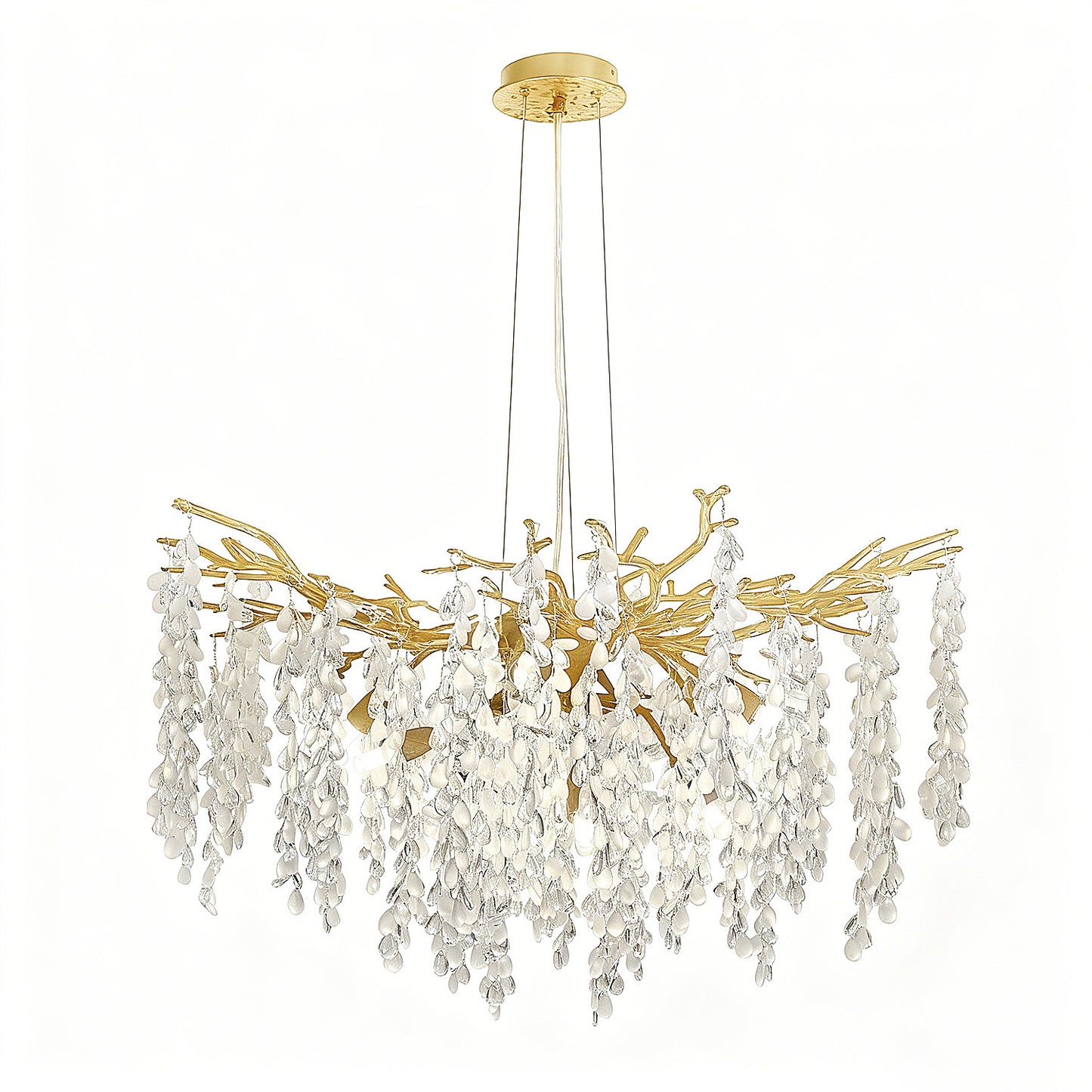 YANSUN 10-Light 31.5 in. Champagne Gold Traditional Crystal Chandelier with Crystal Shade and Metal Branch Design G9 Base