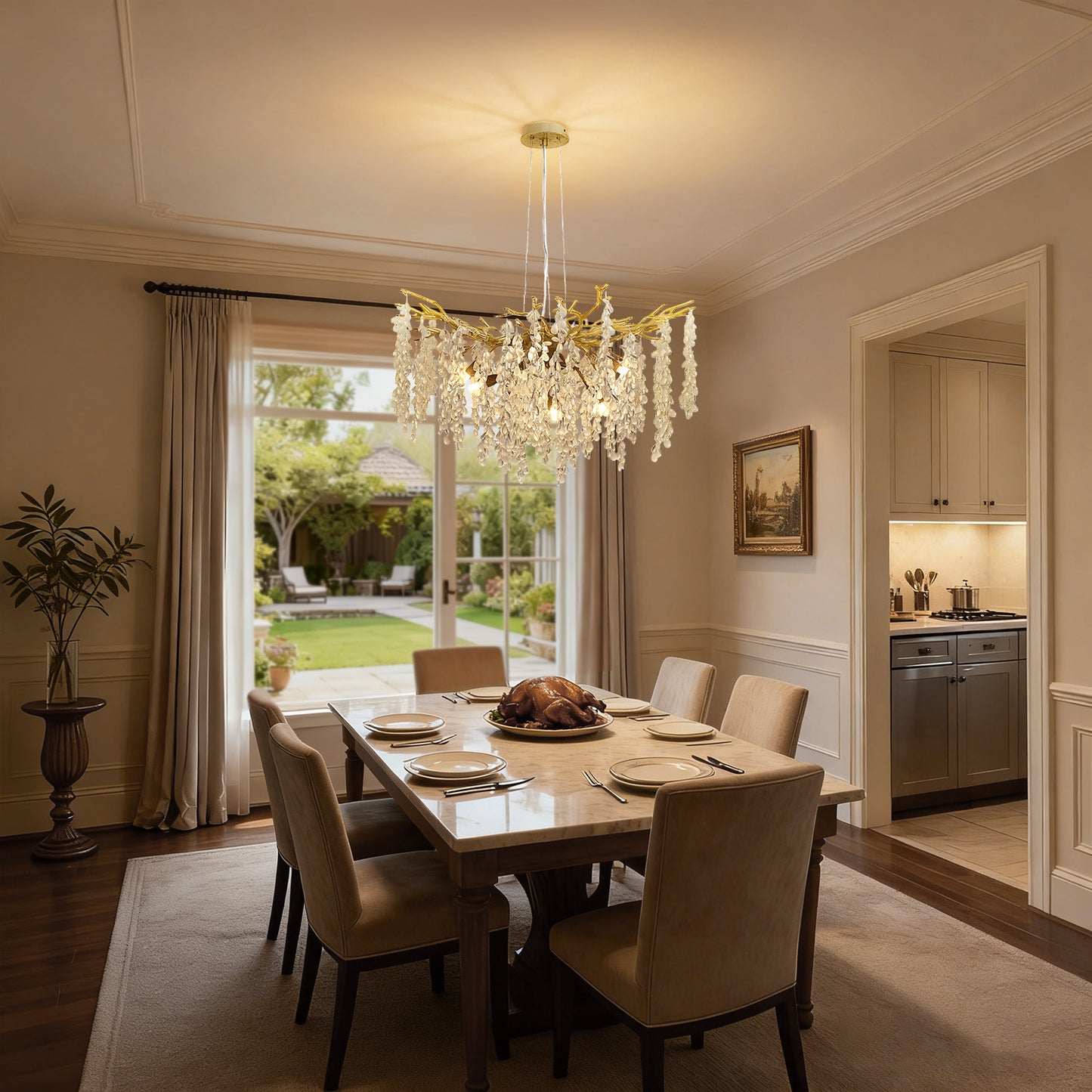 YANSUN 10-Light 31.5 in. Champagne Gold Traditional Crystal Chandelier with Crystal Shade and Metal Branch Design G9 Base