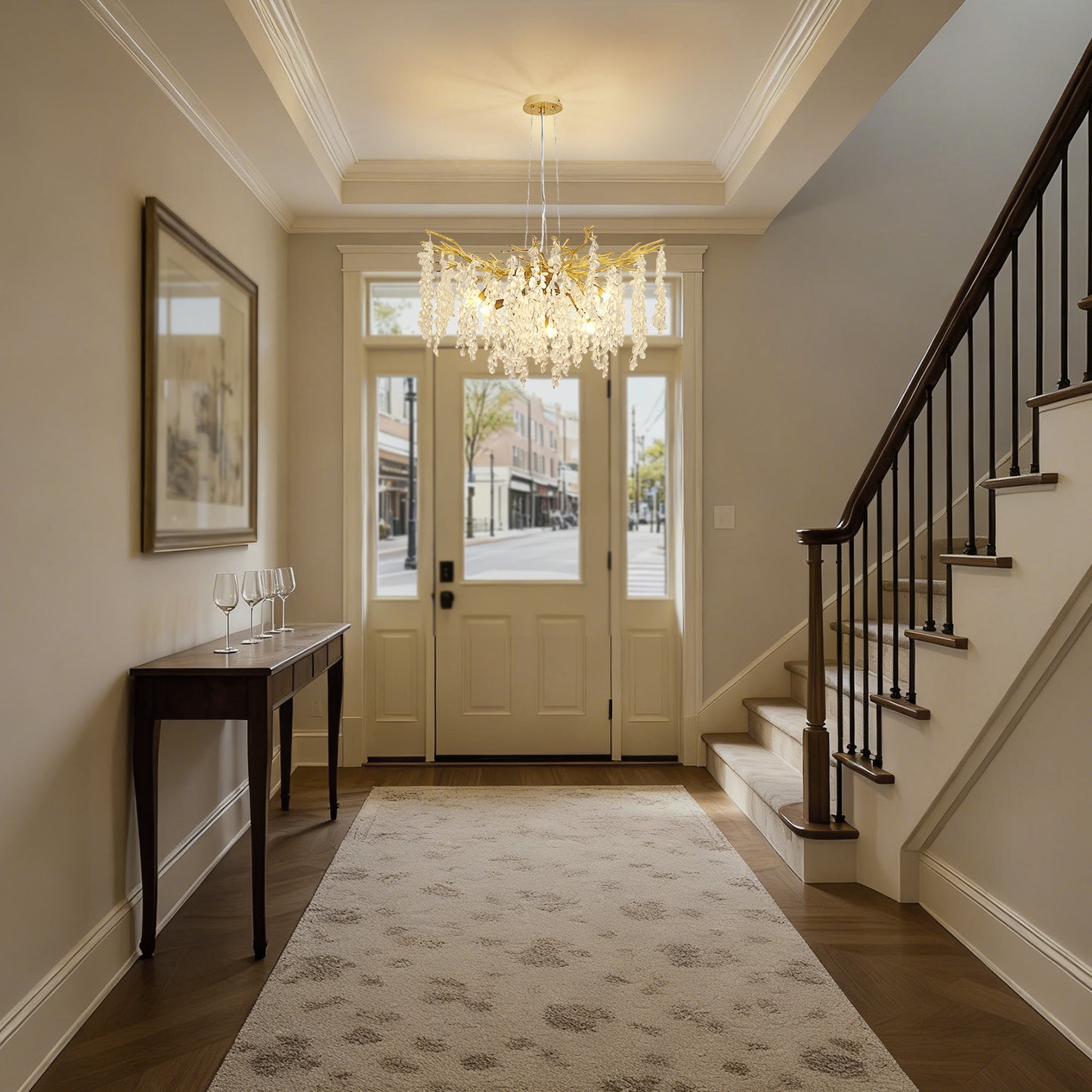 YANSUN 10-Light 31.5 in. Champagne Gold Traditional Crystal Chandelier with Crystal Shade and Metal Branch Design G9 Base