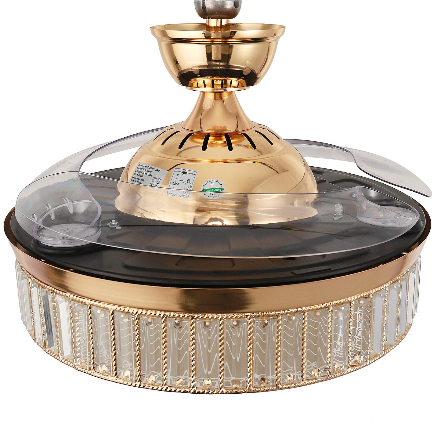 38-Watt 3-Blades Copper Standard Flush Mount Ceiling Fans with Invisible Blades and Stepless Dimming for Living Room