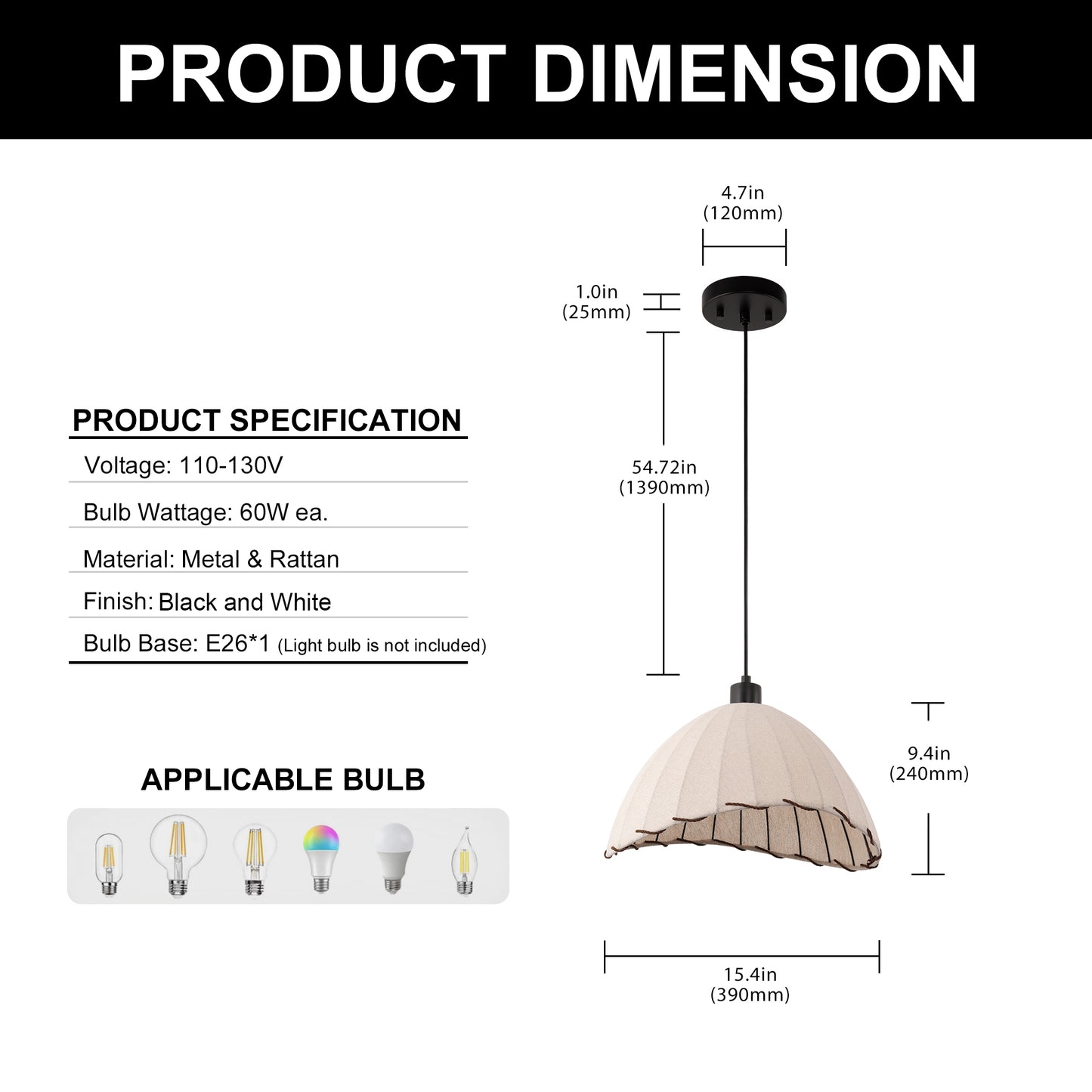 YANSUN 2-Pack 1-LIght Boho Woven Fabric Pendant Light KD Hanging Ceiling Fixture E26 for Bedroom Dining Room