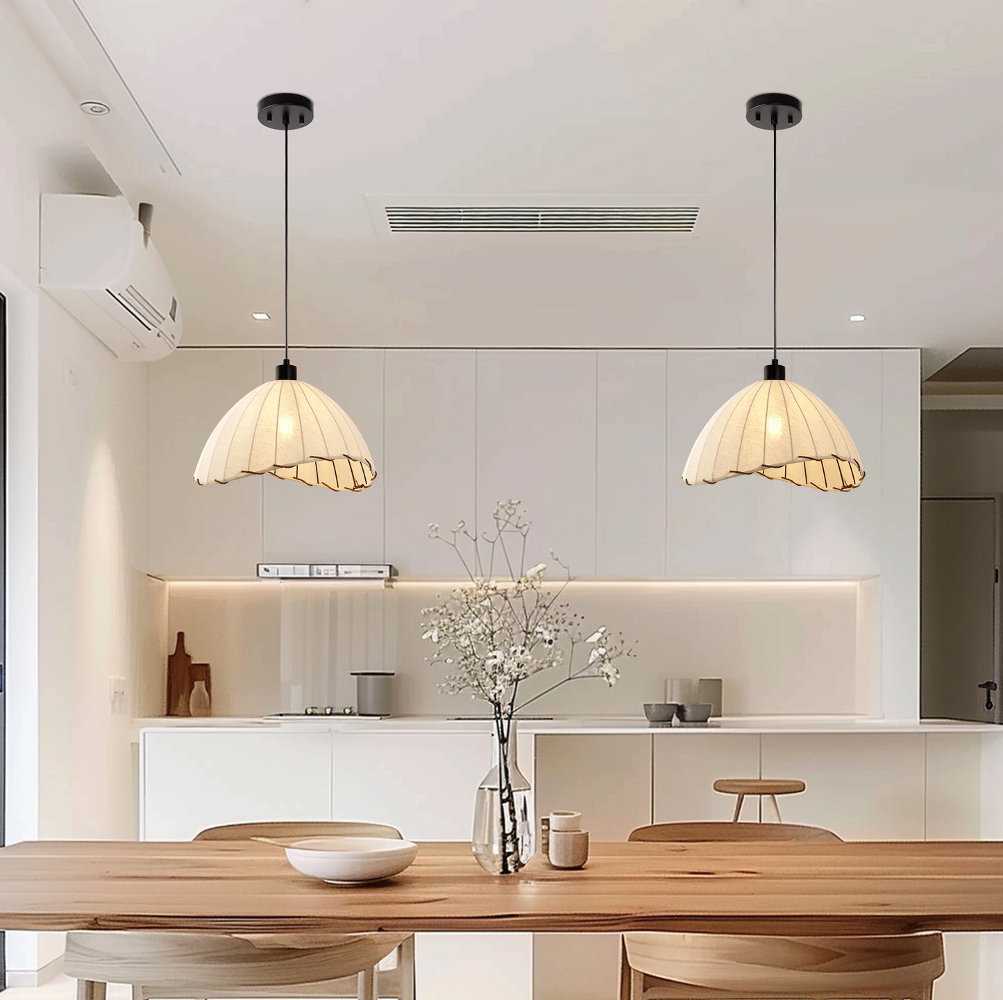 YANSUN 2-Pack 1-LIght Boho Woven Fabric Pendant Light KD Hanging Ceiling Fixture E26 for Bedroom Dining Room