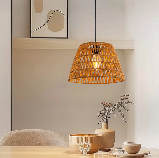 YANSUN 3-Pack1-Light Farmhouse Boho Pendant Light with Natural Woven Shade No Bulbs Included for Dining Room or Entryway