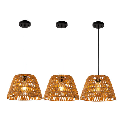 YANSUN 3-Pack1-Light Farmhouse Boho Pendant Light with Natural Woven Shade No Bulbs Included for Dining Room or Entryway