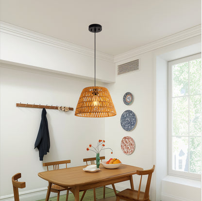 YANSUN 3-Pack1-Light Farmhouse Boho Pendant Light with Natural Woven Shade No Bulbs Included for Dining Room or Entryway
