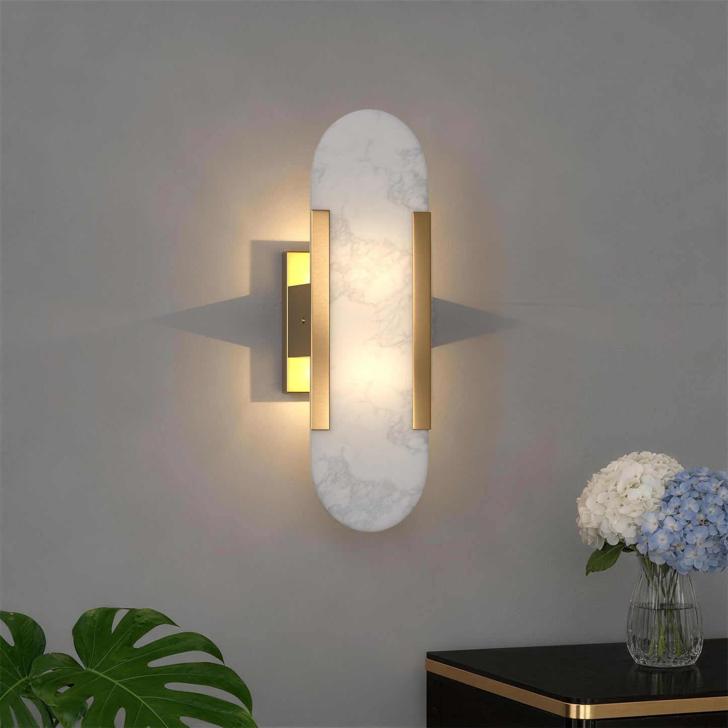 YANSUN 2-Pack G4 Track Round Marble Wall Sconce 2-Light Copper Finish Metal Indoor Wall Light Fixture