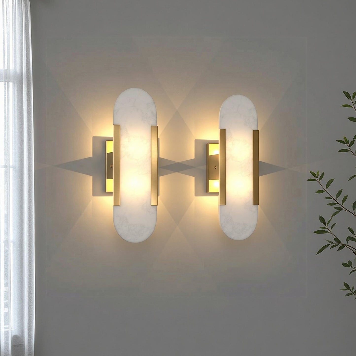 YANSUN 2-Pack G4 Track Round Marble Wall Sconce 2-Light Copper Finish Metal Indoor Wall Light Fixture