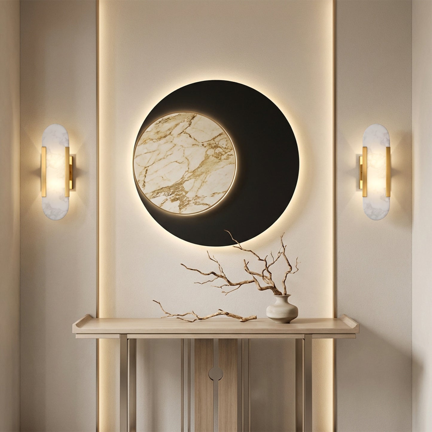 YANSUN 2-Pack G4 Track Round Marble Wall Sconce 2-Light Copper Finish Metal Indoor Wall Light Fixture