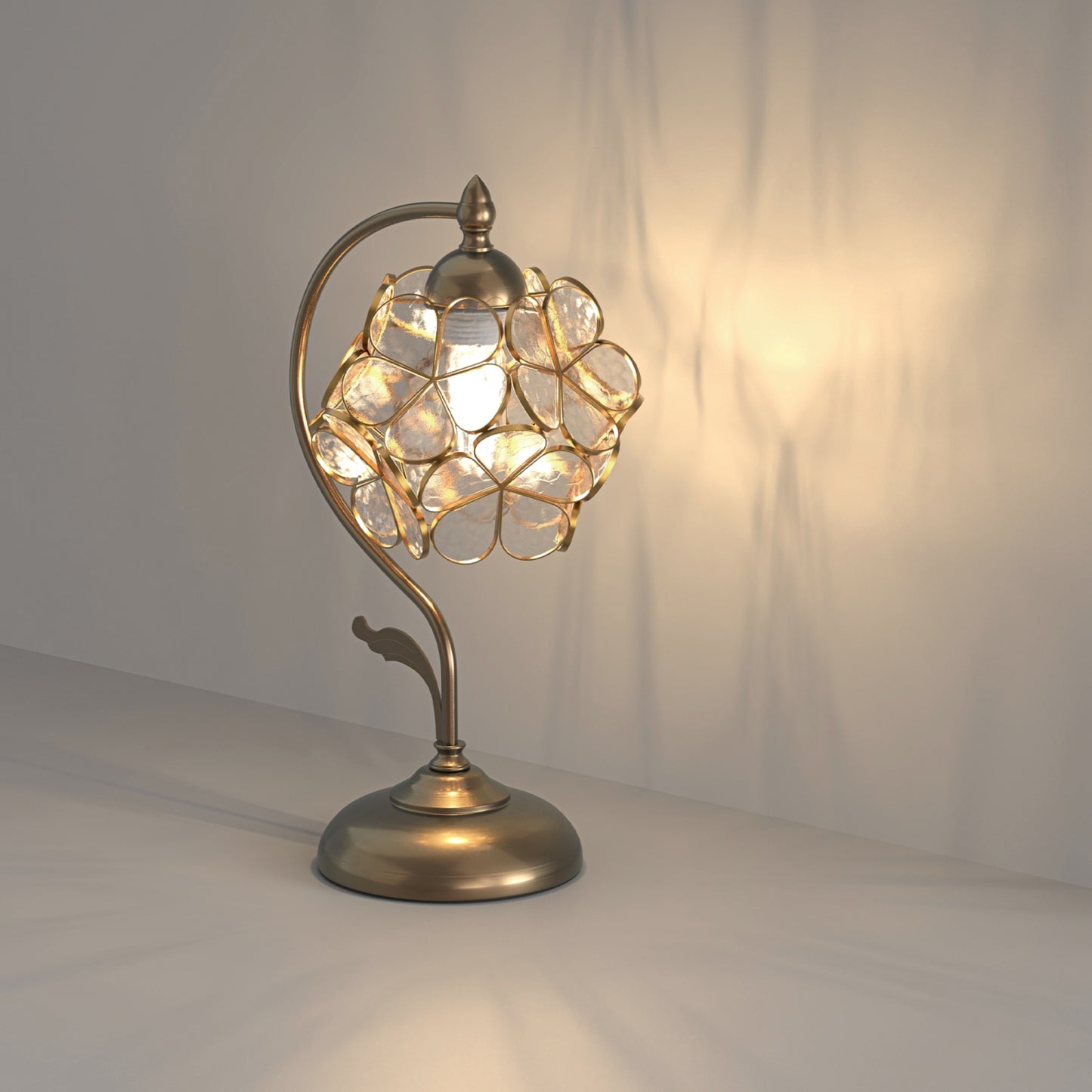 YANSUN 16.5in. 1 Light Copper Flower Table Lamp with Pale Glass Shade, No Bulbs Included Transitional Table Lamp for Bedroom