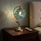 YANSUN 9.8in Green Glass Flower Table Lamp with Brass Finish E26 Bedside Desk Light Fixture