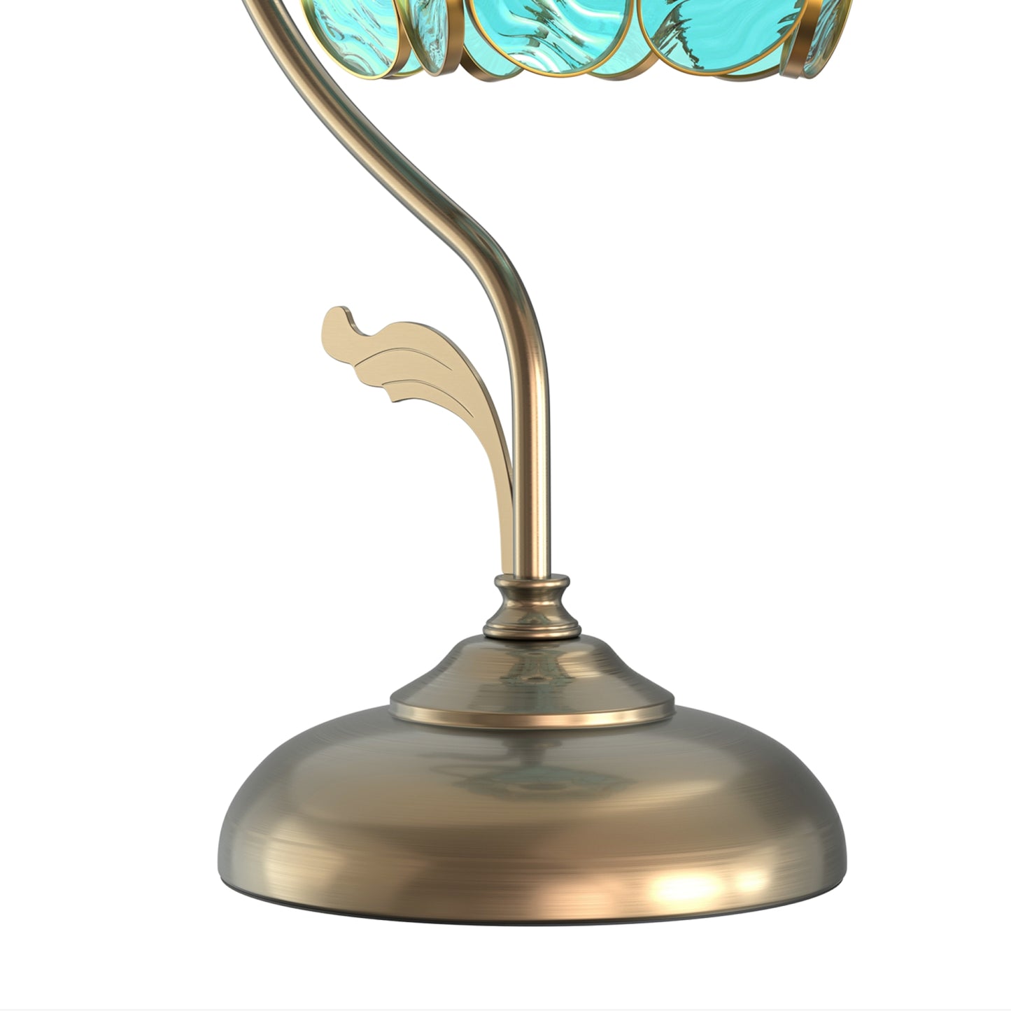 YANSUN 9.8in Green Glass Flower Table Lamp with Brass Finish E26 Bedside Desk Light Fixture