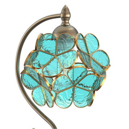 YANSUN 9.8in Green Glass Flower Table Lamp with Brass Finish E26 Bedside Desk Light Fixture