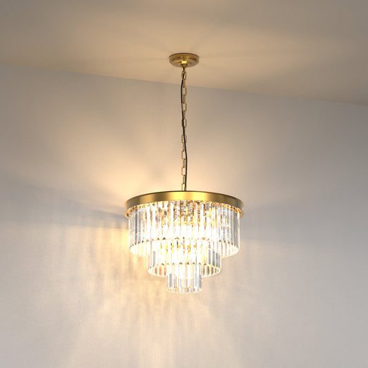 53.6 in. Modern 6-Light Gold Crystal Drum Chandelier with 3-Tier Clear Crystal Shade for Dining Room