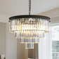 YANSUN 56.7 in. 12-Light Matte Black Drum Chandelier with 4-Tier Triangle Crystal Strips and E12 Base for Dining Room