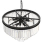 YANSUN 56.7 in. 12-Light Matte Black Drum Chandelier with 4-Tier Triangle Crystal Strips and E12 Base for Dining Room