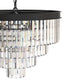 YANSUN 56.7 in. 12-Light Matte Black Drum Chandelier with 4-Tier Triangle Crystal Strips and E12 Base for Dining Room