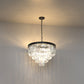 YANSUN 56.7 in. 12-Light Matte Black Drum Chandelier with 4-Tier Triangle Crystal Strips and E12 Base for Dining Room