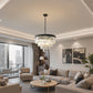 YANSUN 56.7 in. 12-Light Matte Black Drum Chandelier with 4-Tier Triangle Crystal Strips and E12 Base for Dining Room