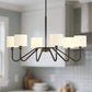 YANSUN 6-Light Candle-Style Chandelier with Linen Shades, Matte Black Finish, 39.4-Inch Diameter, Traditional Elegance