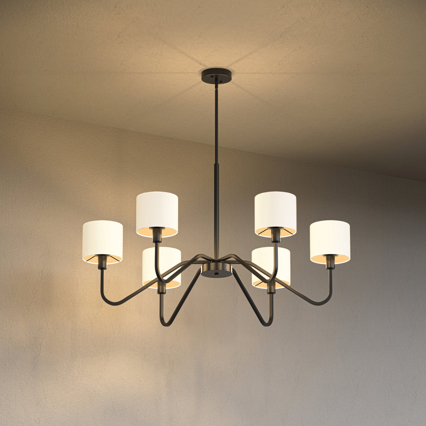 YANSUN 6-Light Candle-Style Chandelier with Linen Shades, Matte Black Finish, 39.4-Inch Diameter, Traditional Elegance