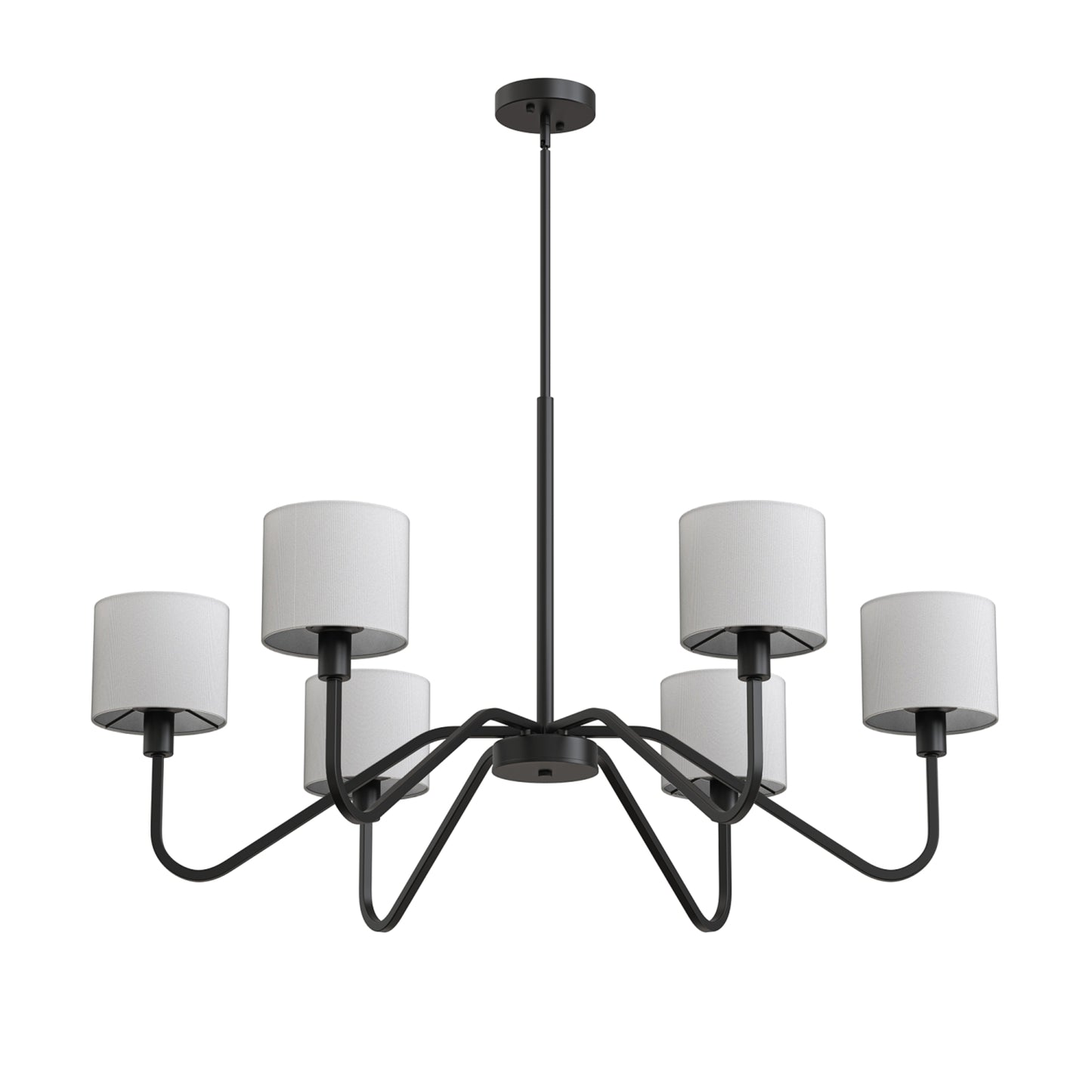 YANSUN 6-Light Candle-Style Chandelier with Linen Shades, Matte Black Finish, 39.4-Inch Diameter, Traditional Elegance