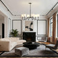 YANSUN 6-Light Candle-Style Chandelier with Linen Shades, Matte Black Finish, 39.4-Inch Diameter, Traditional Elegance